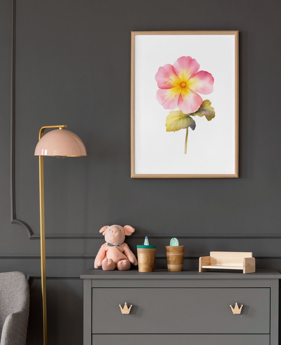 Pink Primrose Single Bloom Watercolour Botanical Flower Poster - Image 7