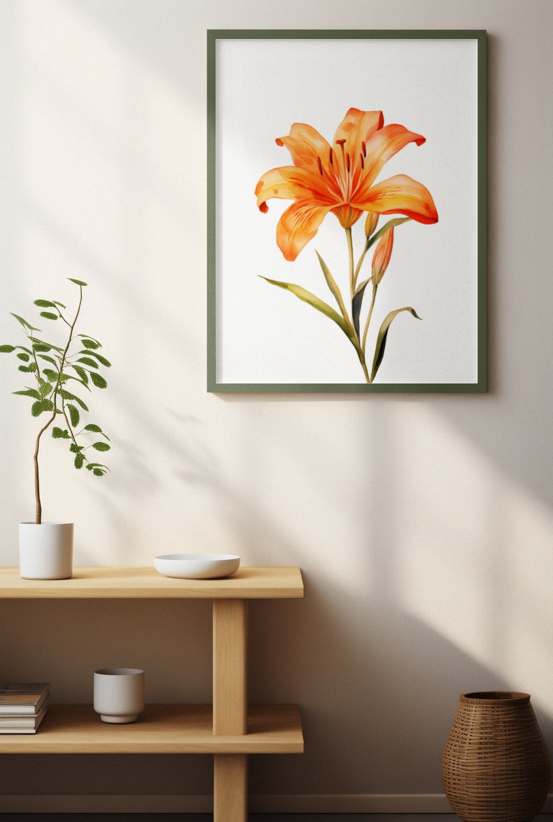 Orange Tiger Lily Single Bloom Botanical Watercolor Flower Poster - Image 4