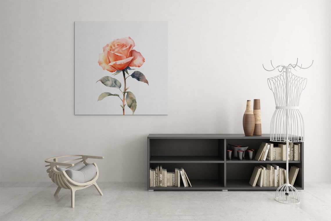 Peach Rose Single Bloom Warm Watercolor Botanical Art Poster - Image 8