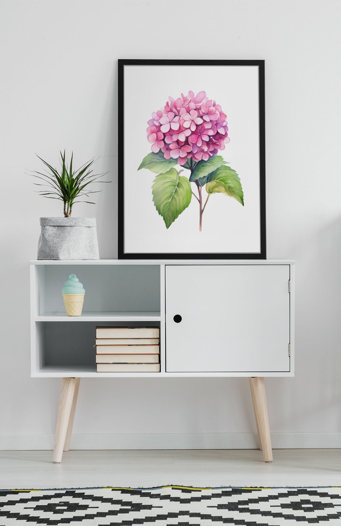 Pink Hydrangea Pom Pom Bloom Cheerful Happy Watercolor Art Poster - Image 8