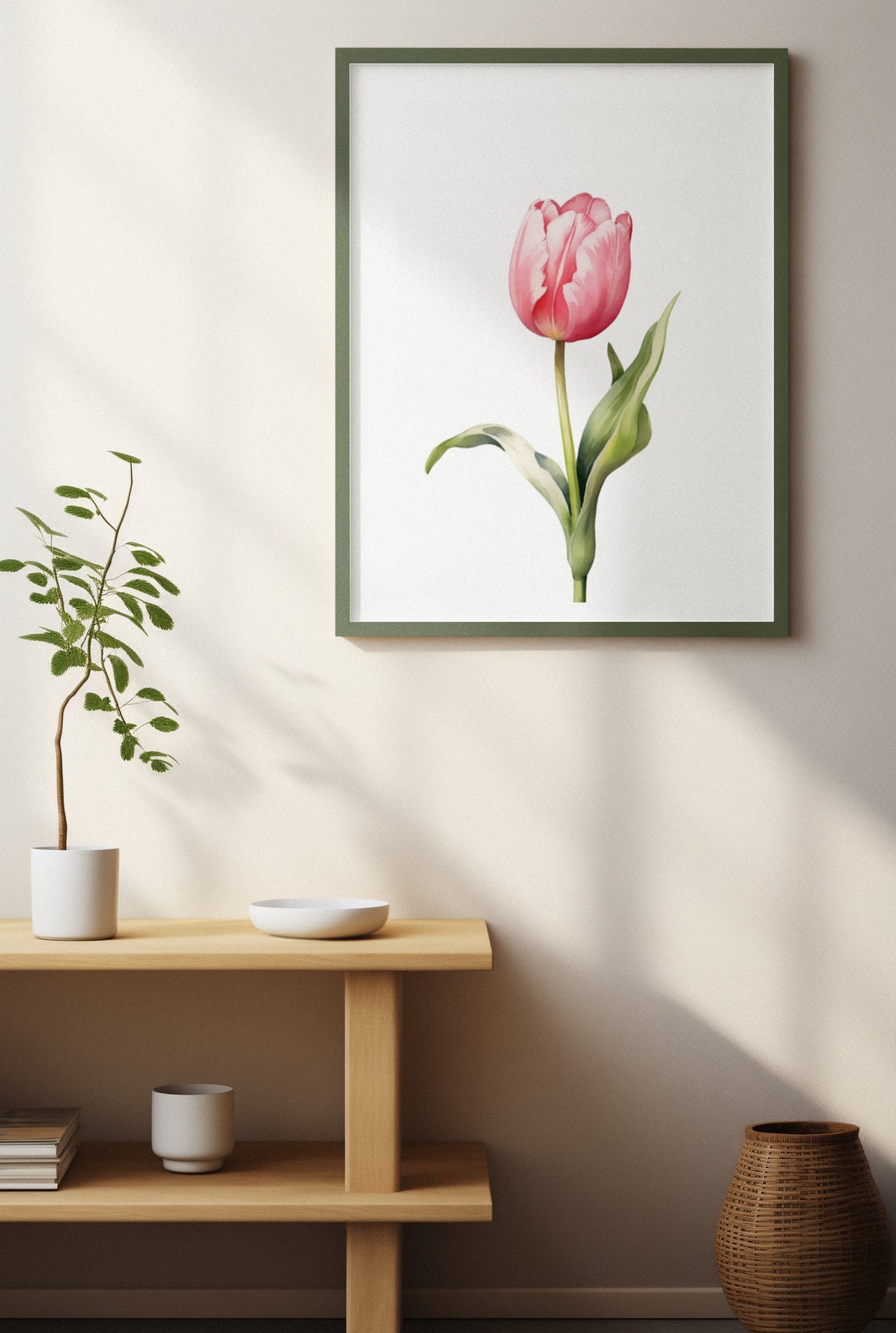Pink Tulip Single Stem Minimalist Watercolor Floral Botanical Poster - Image 3