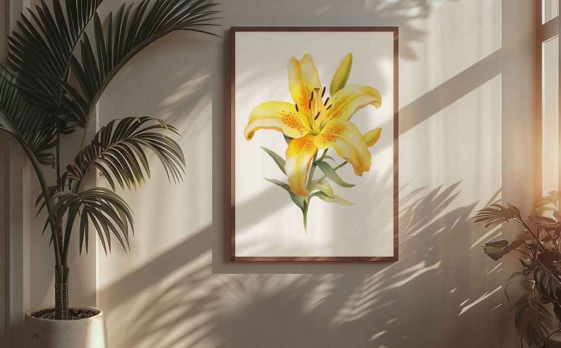 Yellow Lily Single Bloom Classic Botanical Watercolor Flower Poster - Image 6