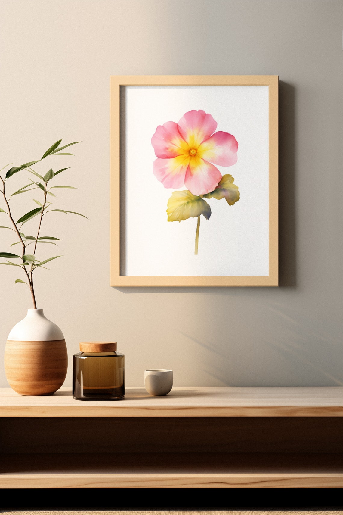 Pink Primrose Single Bloom Watercolour Botanical Flower Poster - Image 3
