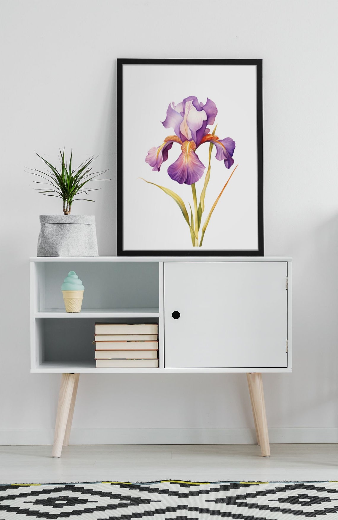 Purple Iris Single Bloom Graceful Watercolor Botanical Poster - Image 6