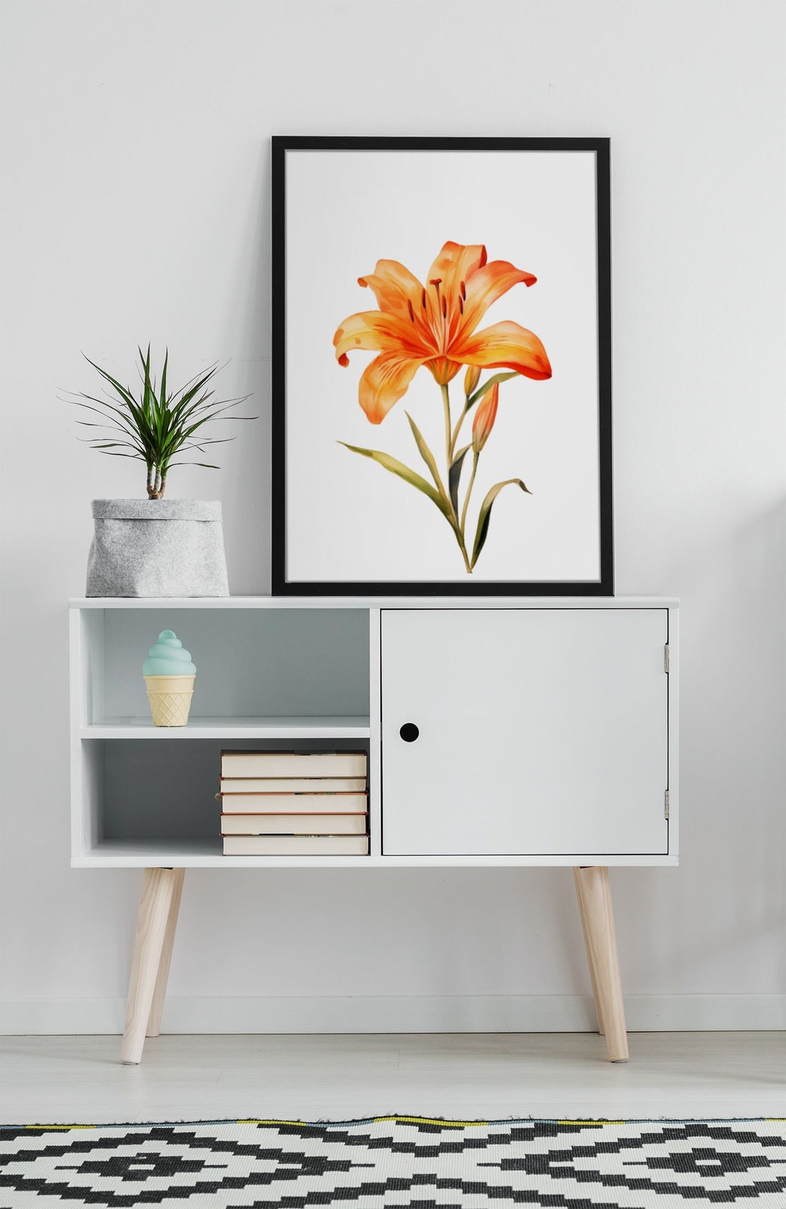 Orange Tiger Lily Single Bloom Botanical Watercolor Flower Poster - Image 6