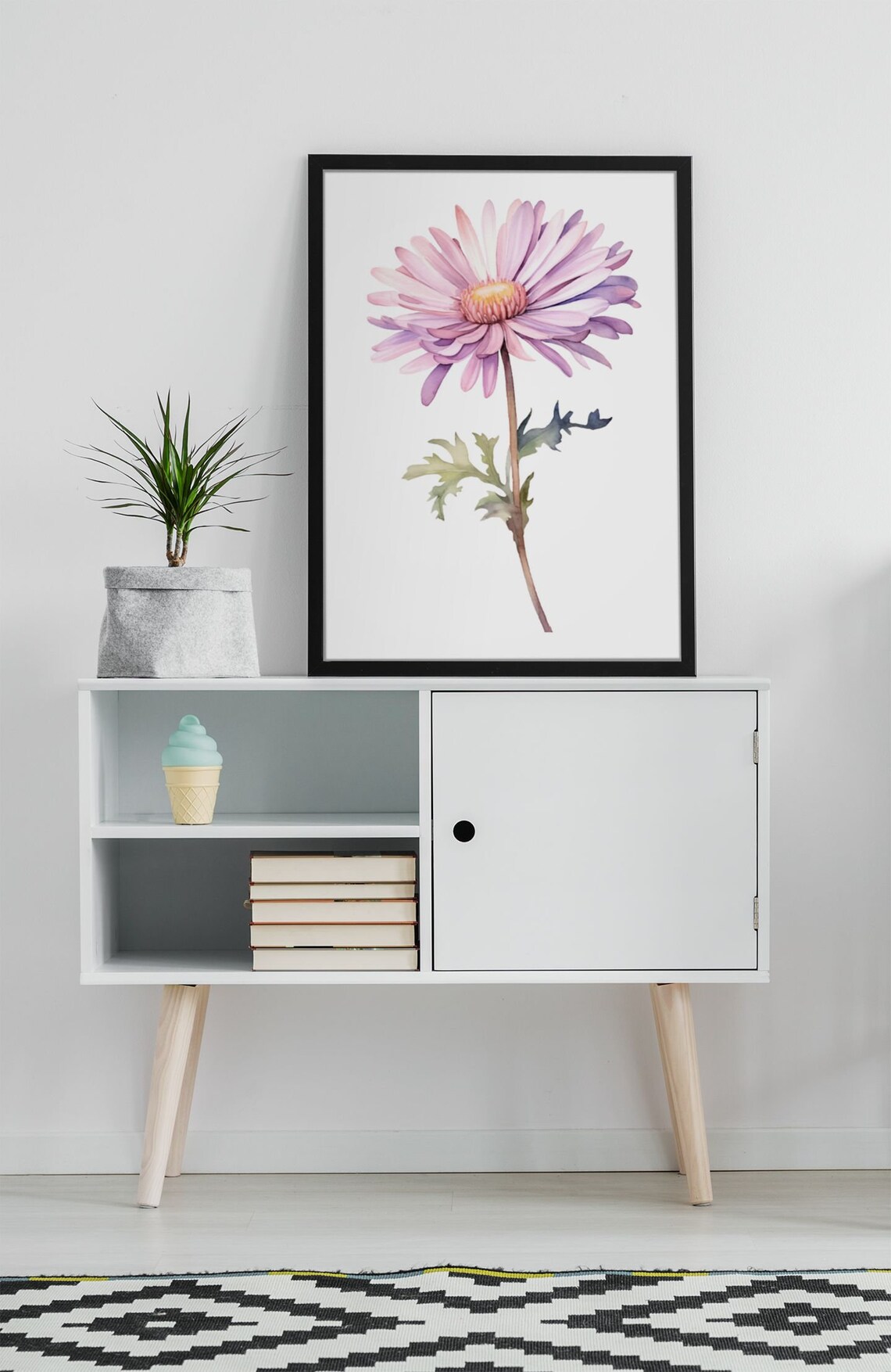 Lavender Pink Aster Daisy Bloom Watercolour Botanical Flower Poster - Image 5