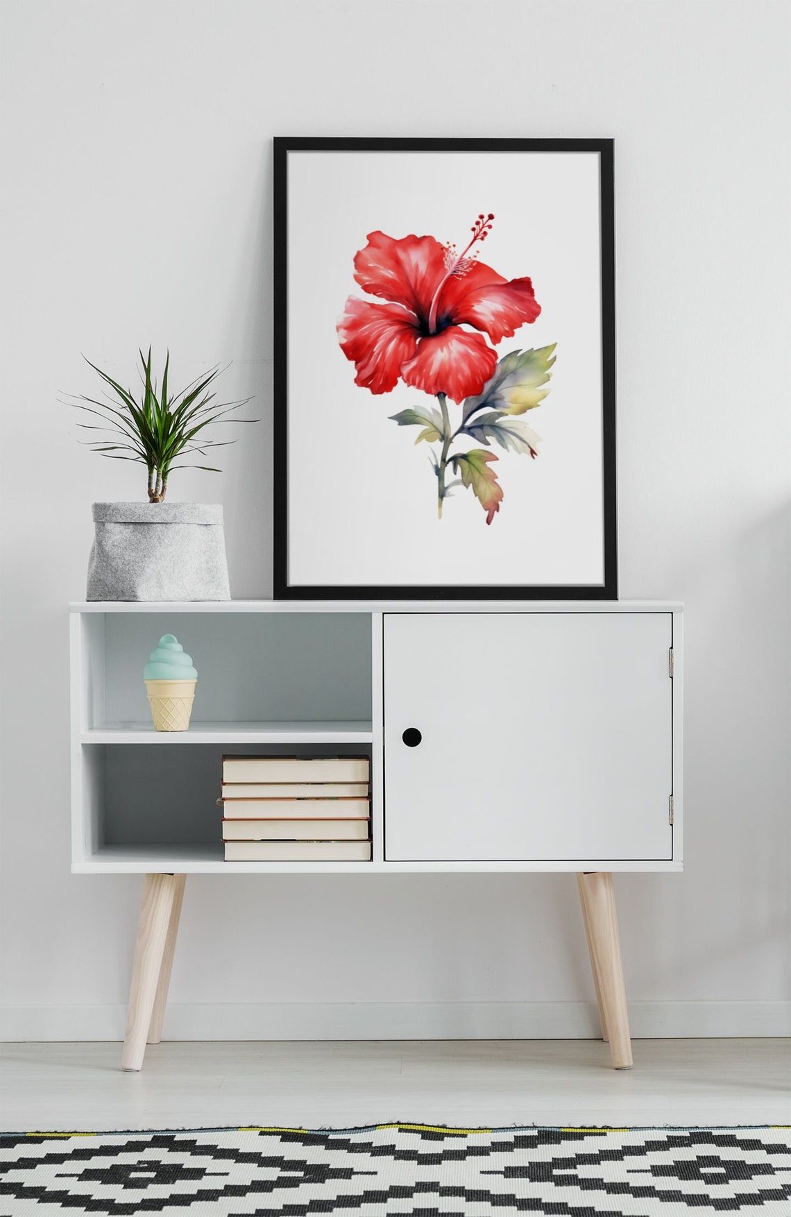 Red Hibiscus Tropical Flower Lush Scarlet Watercolor Art Poster - Image 6
