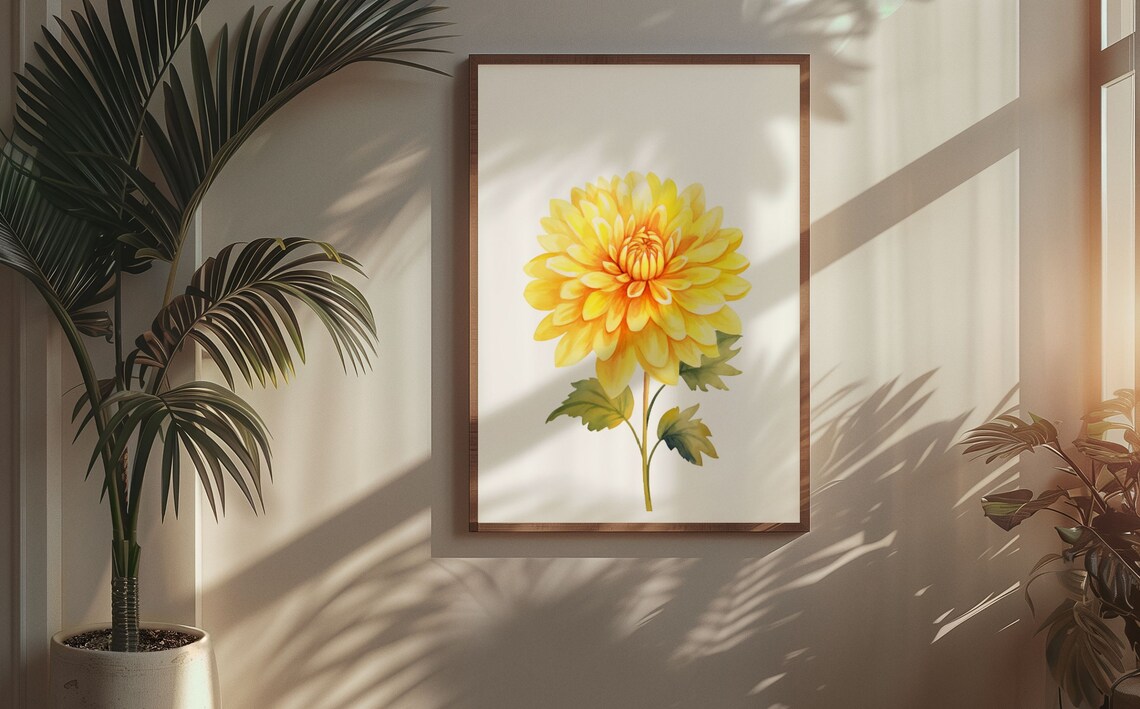 Golden Yellow Dahlia Blossom Watercolour Botanical Art Poster - Image 7