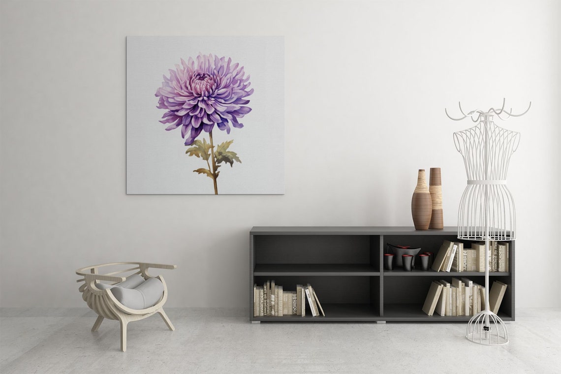 Purple Chrysanthemum Bloom Watercolour Botanical Flower Poster - Image 6