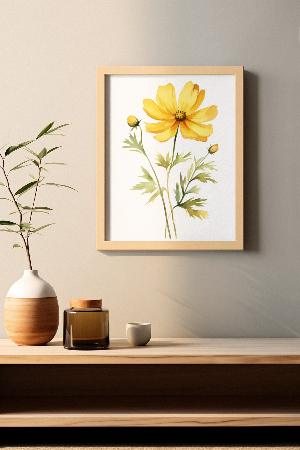 Yellow Cosmos Budding Stems Watercolour Botanical Flower Poster - Image 4