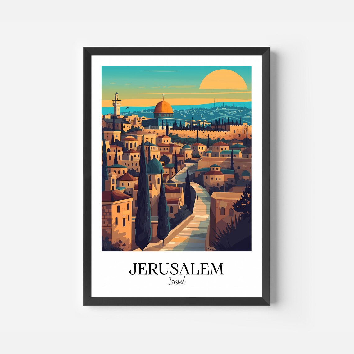 Jerusalem Israel Old City Dome Golden Sunset Skyline Travel Poster - Image 2