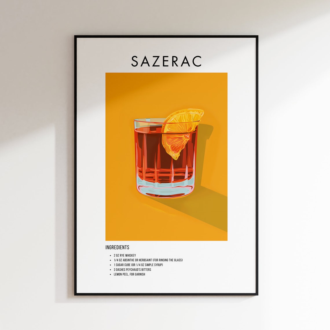 Sazerac Classic Cocktail Recipe Ingredient Illustration Poster - Image 2