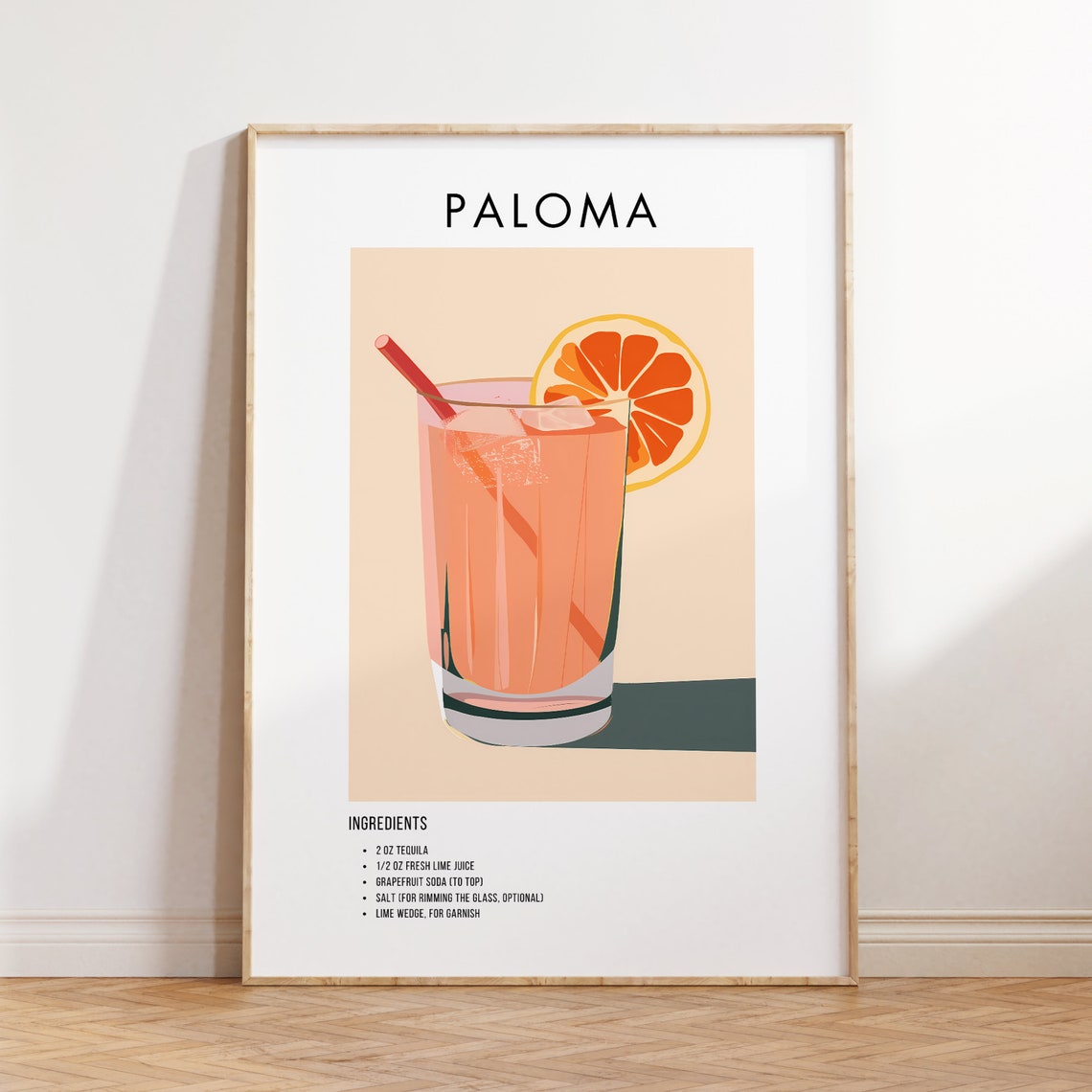 Paloma Pink Grapefruit Cocktail Recipe Kitchen Bar Art Print