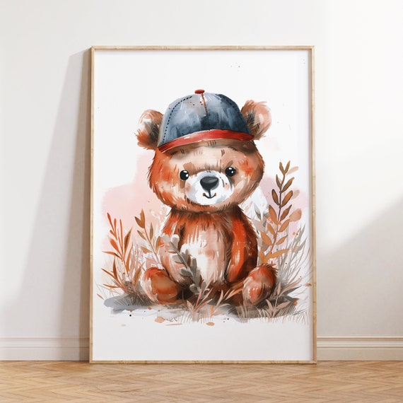 Bear Nursery Poster Watercolor Art Wall Art Playroom Decor Watercolor Style Poster Wall Decor For Kids