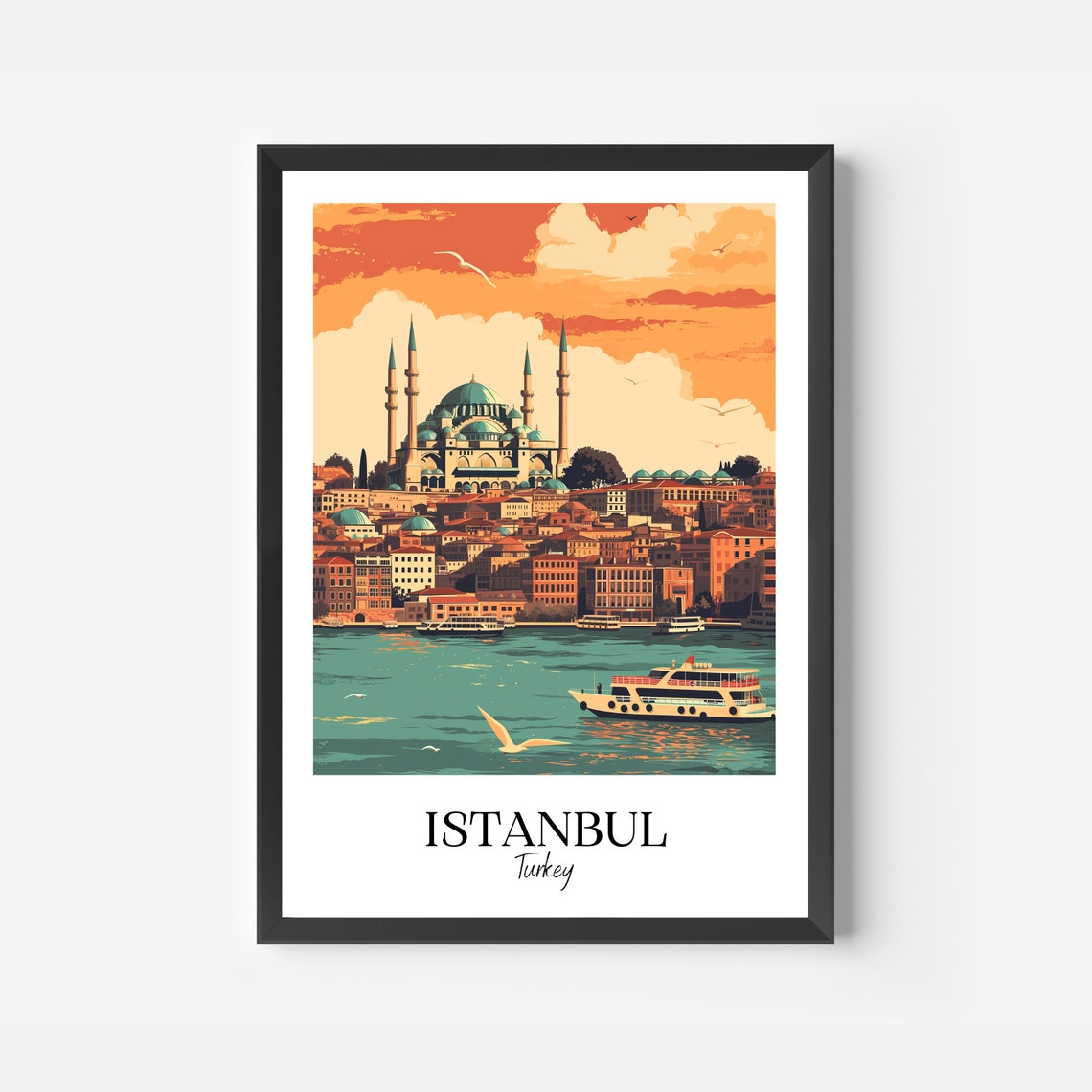 Istanbul Turkey Grand Mosque Bosphorus Sunset Skyline Travel Poster - Image 2