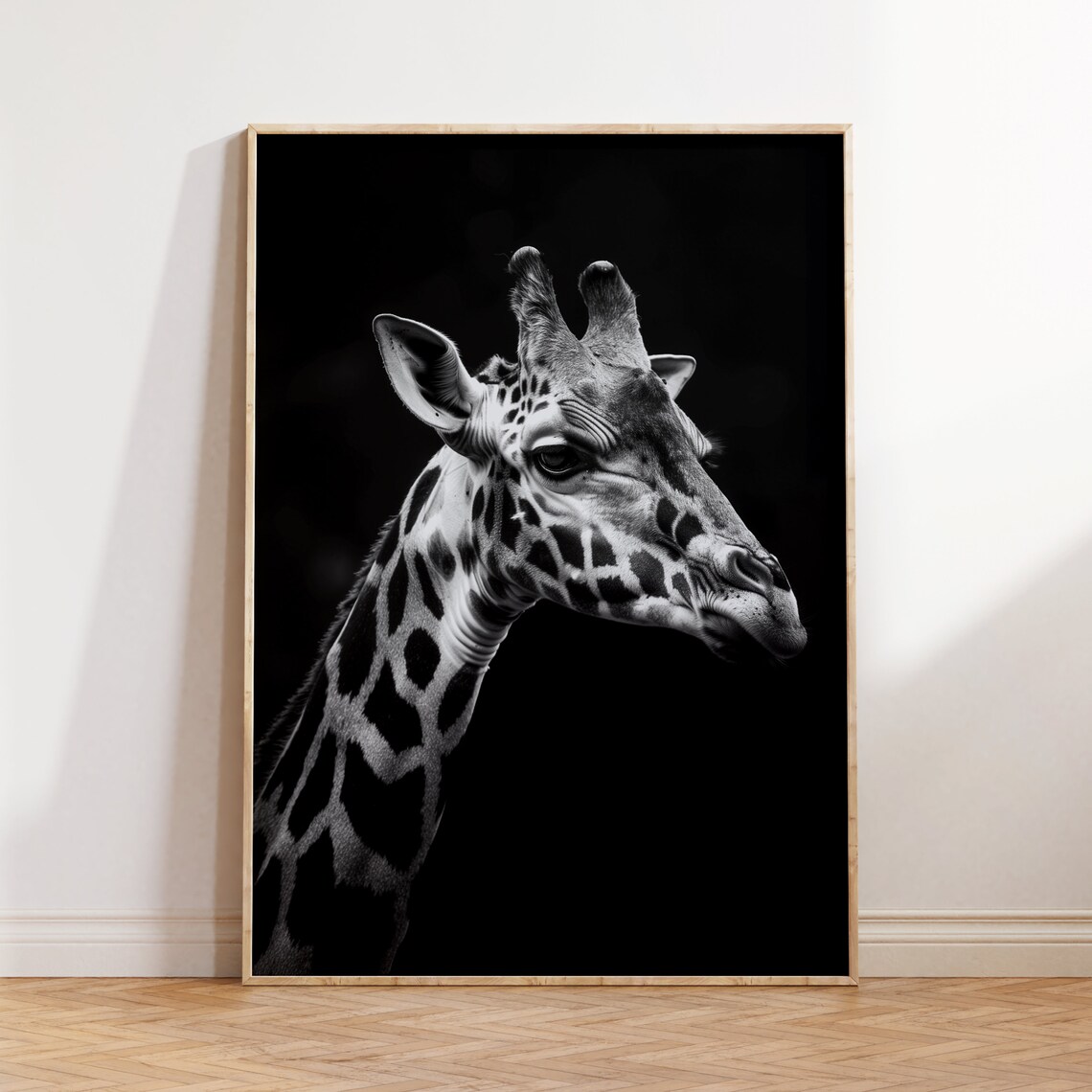 Giraffe Black and White Wild Animal Safari Photography Art Poster
