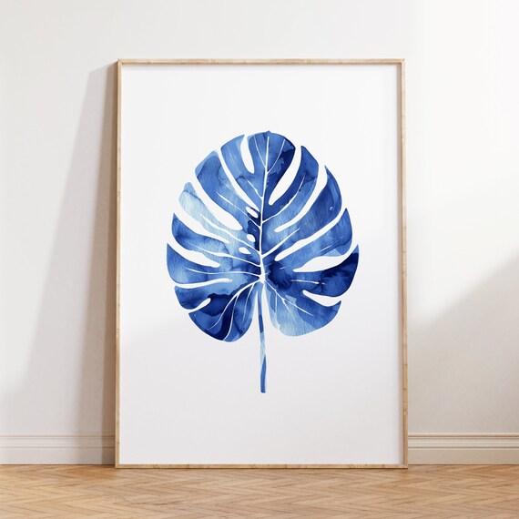 Blue Monstera Deliciosa Watercolor Poster Watercolor Art Wall Art Art Home Decor Art Prints Gift