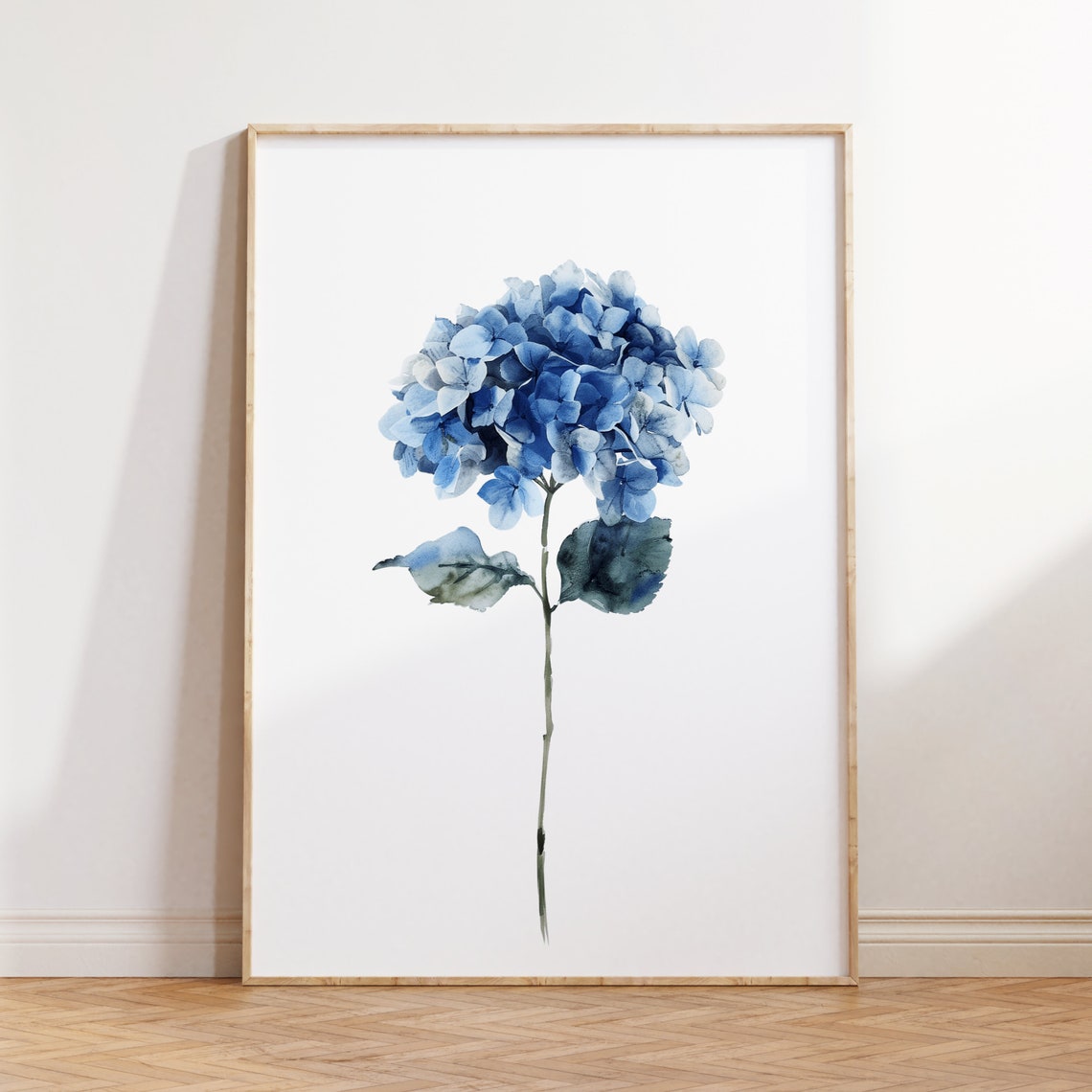 Blue Hydrangea Single Bloom Delicate Watercolor Botanical Poster