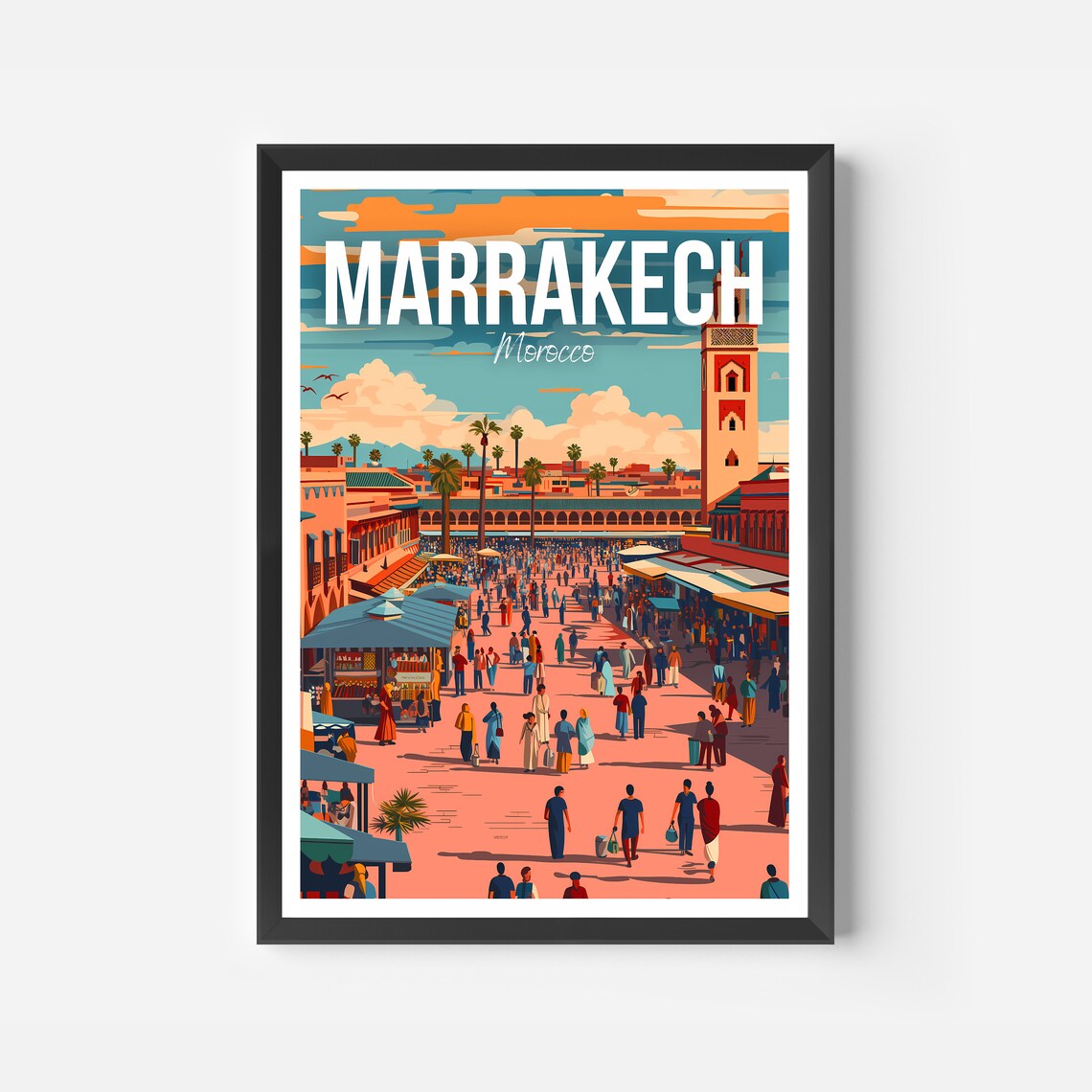 Marrakech Morocco Bustling Market Square Minaret Travel Poster - Image 2
