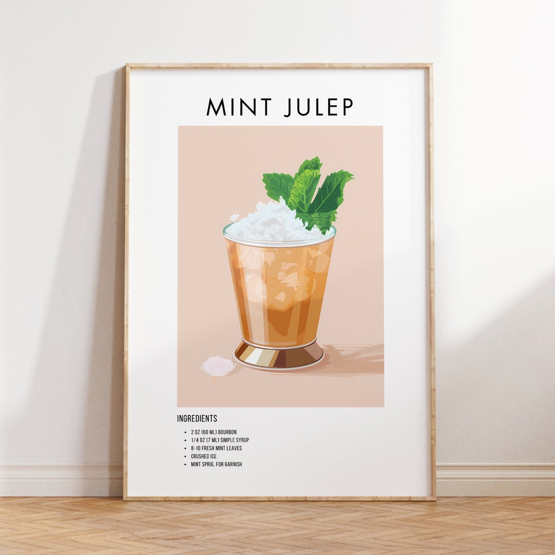 Mint Julep Classic Bourbon Cocktail Recipe Ingredient Art Poster