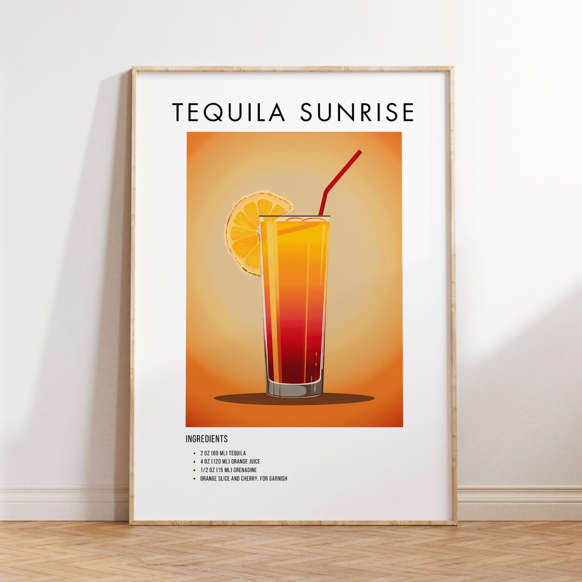 Tequila Sunrise Classic Tequila Cocktail Recipe Ingredient Art Poster