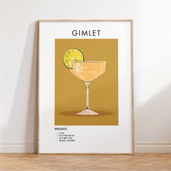 Gimlet Gin Cocktail Recipe Poster with Fresh Lime for Bar Decor