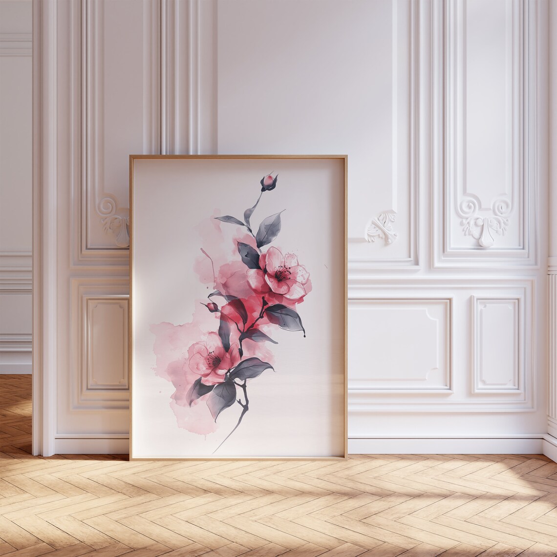 Red Camellia Watercolor Blossom Branch Elegant Flower Poster - Image 2