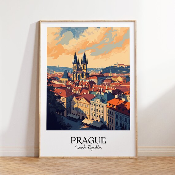 Prague Czech Republic Old Town Skyline Vintage Travel Poster
