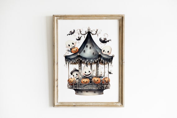 Halloween Fun Caurousel Ghosts Wall Art Kids Decor Gift For Nursery