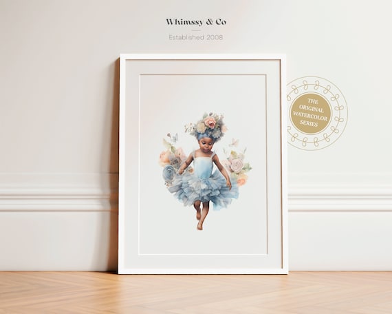 African Girl Nursery Print Brown Skin Princess Ballerina Toddler Bedroom Black Magic