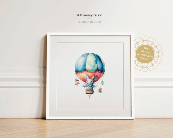 Nursery Decor Watercolor Mouse In Hot Air Balloon First Birthday Party Animal Theme
