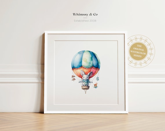 Watercolor Mouse Hot Air Balloon Nursery Baby Room Art Poster