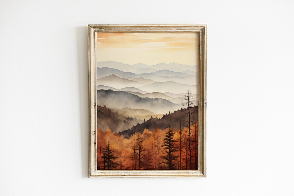 Great Smoky Mountains Fall Travel Poster, Modern Decor