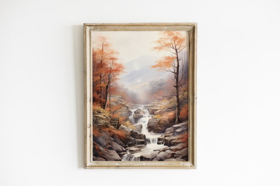 Fall Waterfall Landscape Wall Art Decor Living Room Farmhouse Housewarming Gift