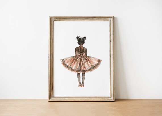 Little Ballerina in Pink Tutu From Behind Watercolor Nursery Art Poster