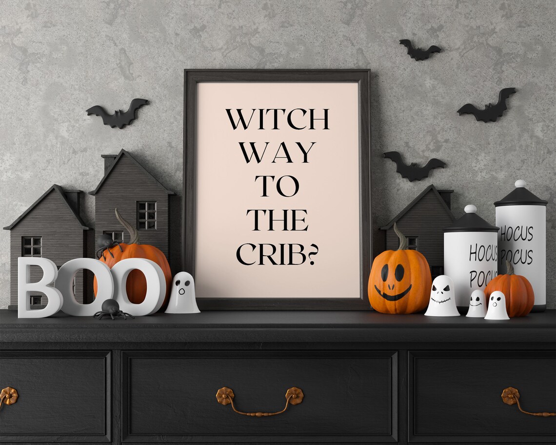 Witch Way to the Crib Funny Retro Halloween Typography Sign Poster