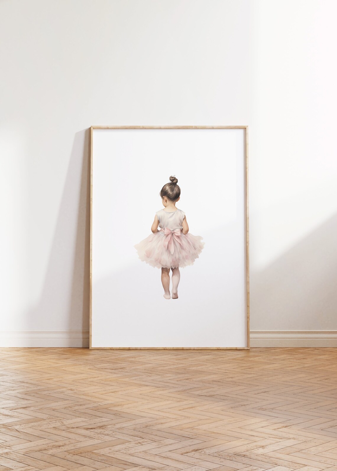 Little Ballerina Girl in Pink Tutu Back View Nursery Watercolor Poster
