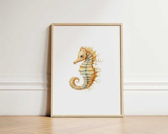 Beach Theme Nursery Set 6 Prints Of Sea Creatures Yellow Amber Gold Ocean Themed Artwork Baby Surf Decor Watercolor