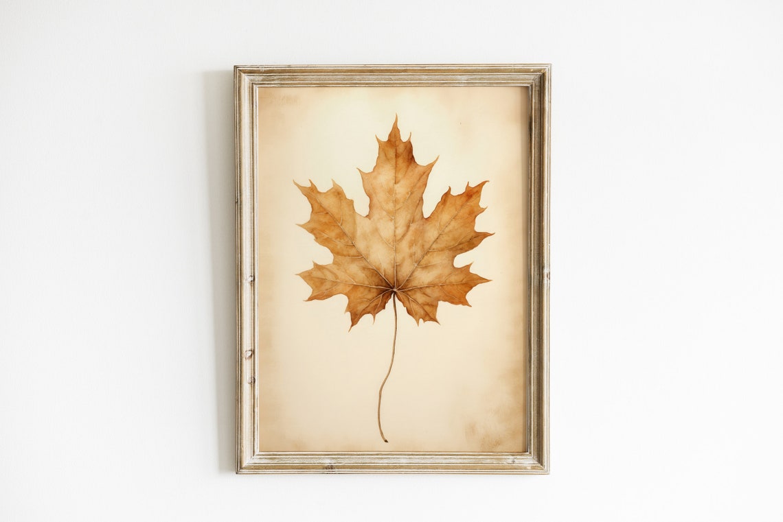Golden Maple Leaf Minimalist Botanical Watercolor Autumn Print