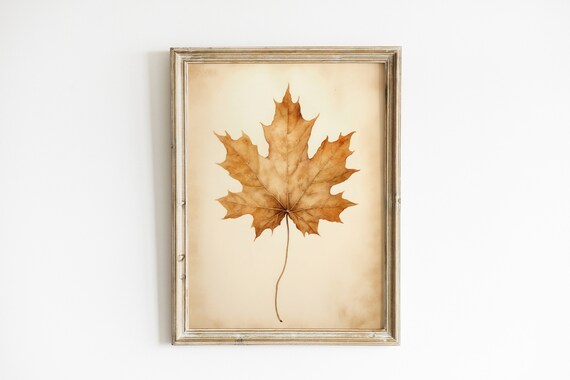 Golden Maple Leaf Minimalist Botanical Watercolor Autumn Print