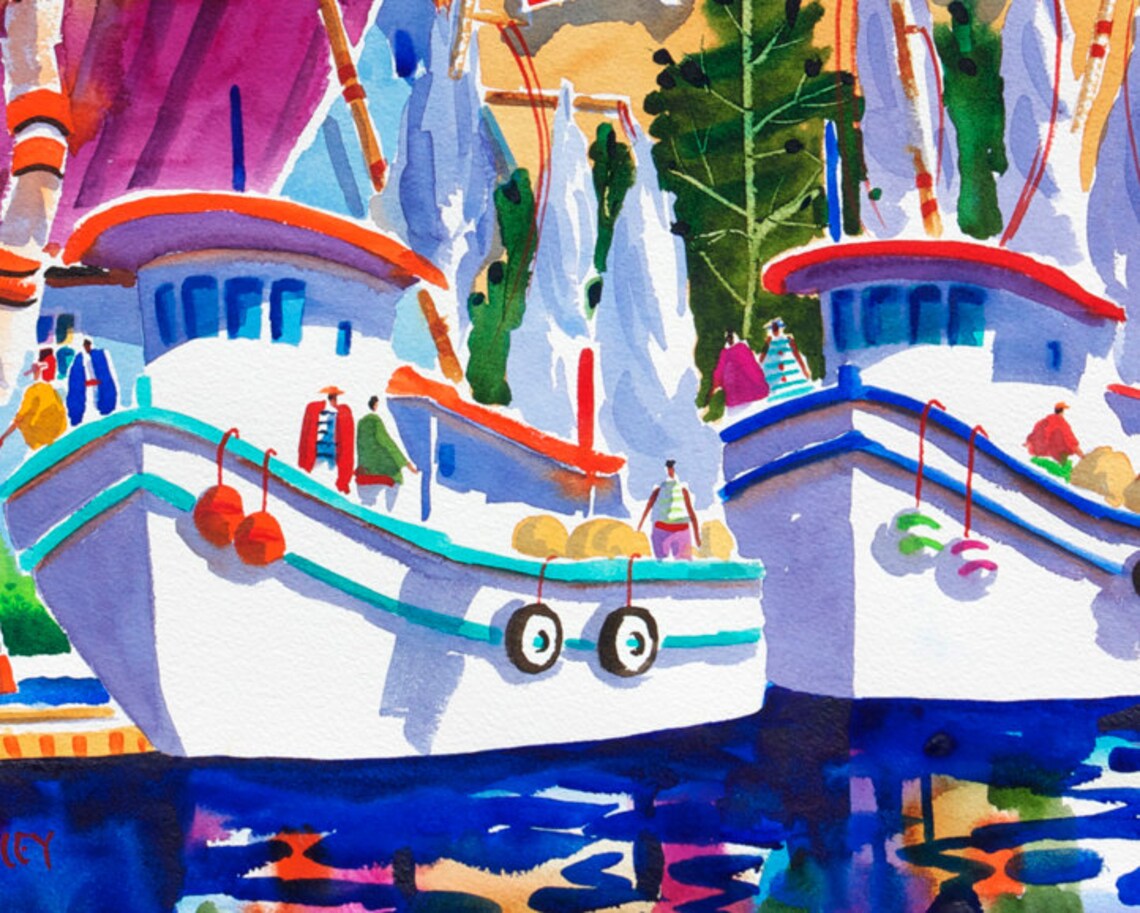 Tarpon Springs Florida Fishing Boats Watercolor Art Print - Image 3