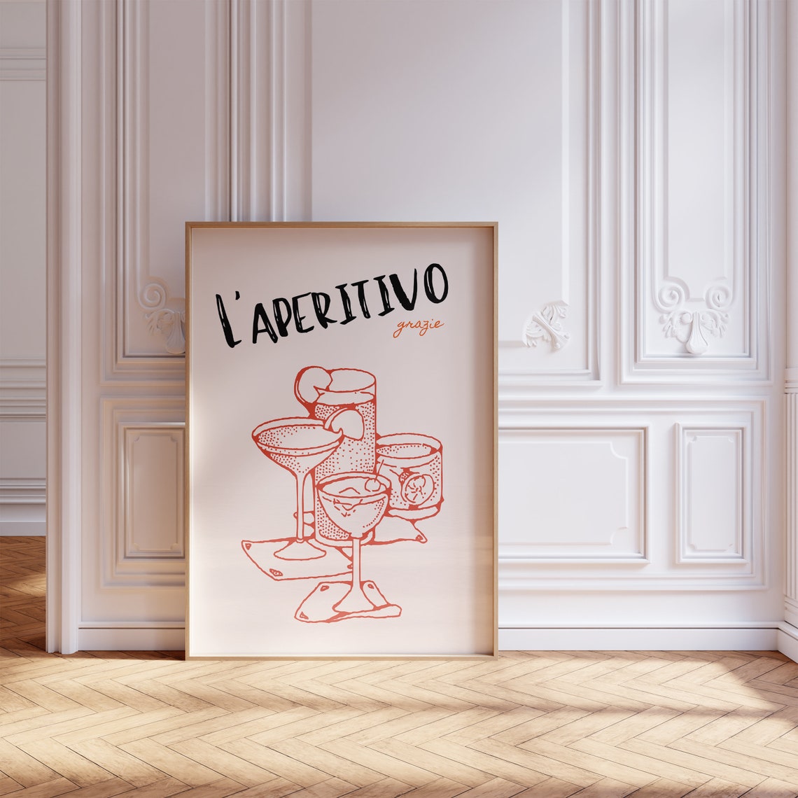 L Aperitivo Grazie Italian Cocktail Glasses Red Line Bar Art Poster - Image 2