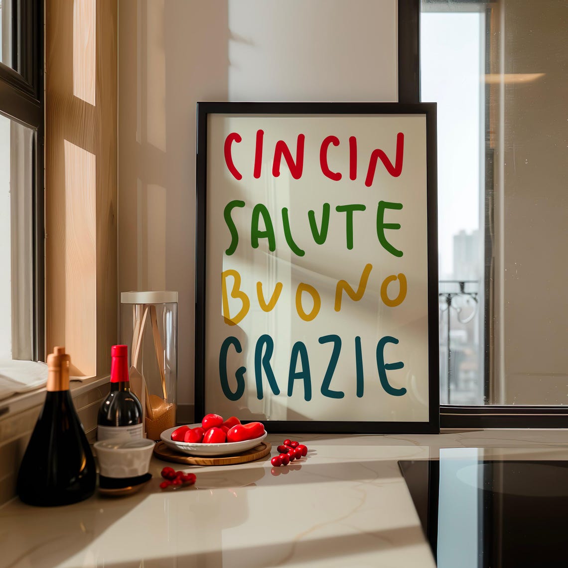 Cin Cin Italian Toast Colorful Hand Lettered Cheers Kitchen Poster - Image 2