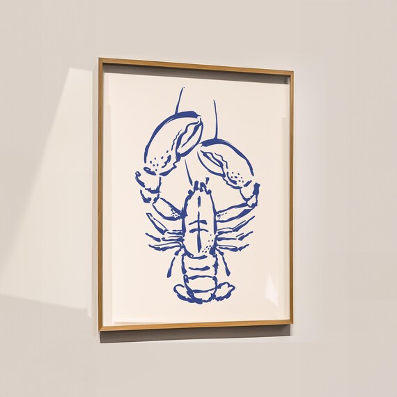 Modern Coastal Blue Lobster Wall Art Minimalist Nautical Home Decor Perfect For Beach House Coastal Living And Sea Inspired Interiors