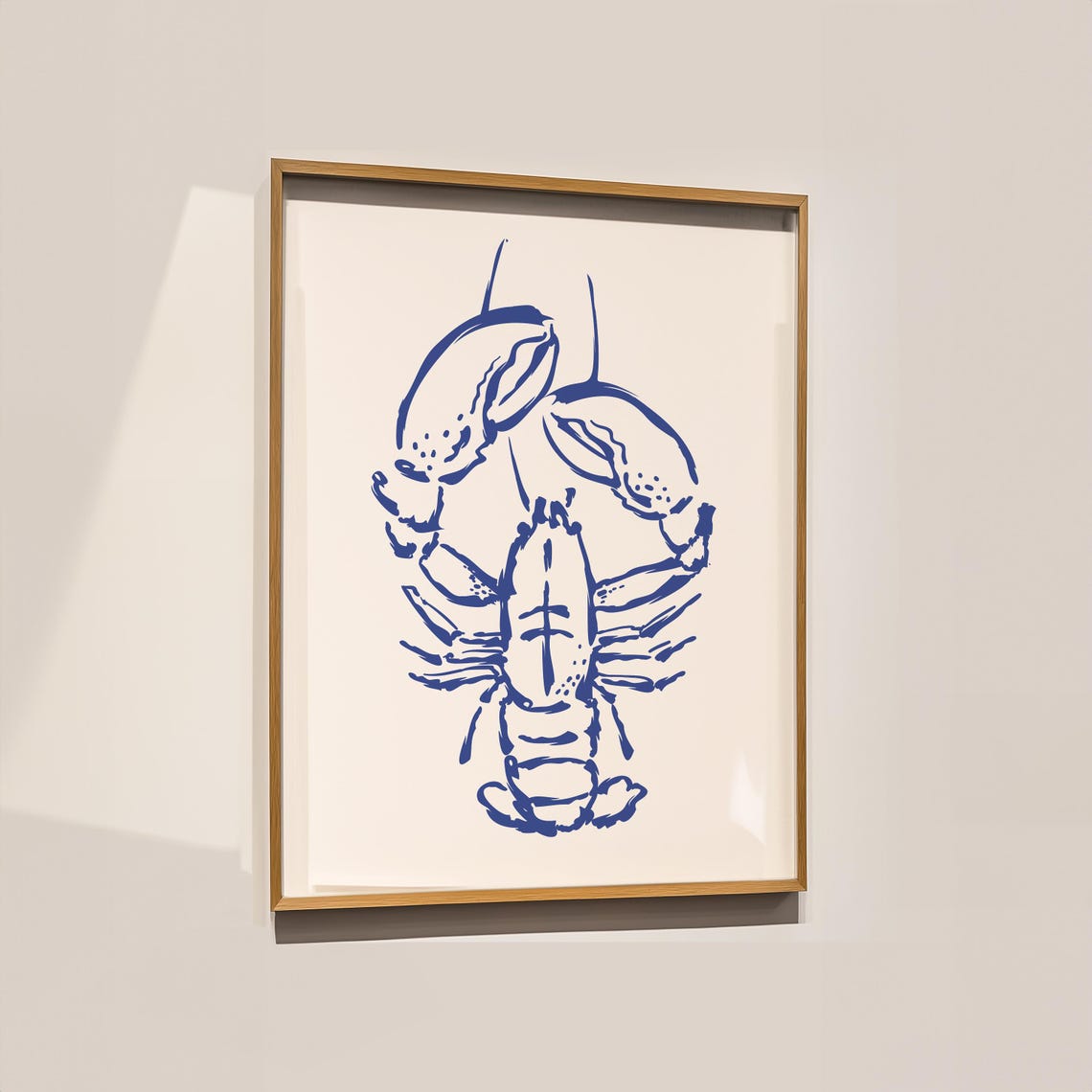 Blue Lobster Line Drawing Minimalist Coastal Kitchen Art Poster