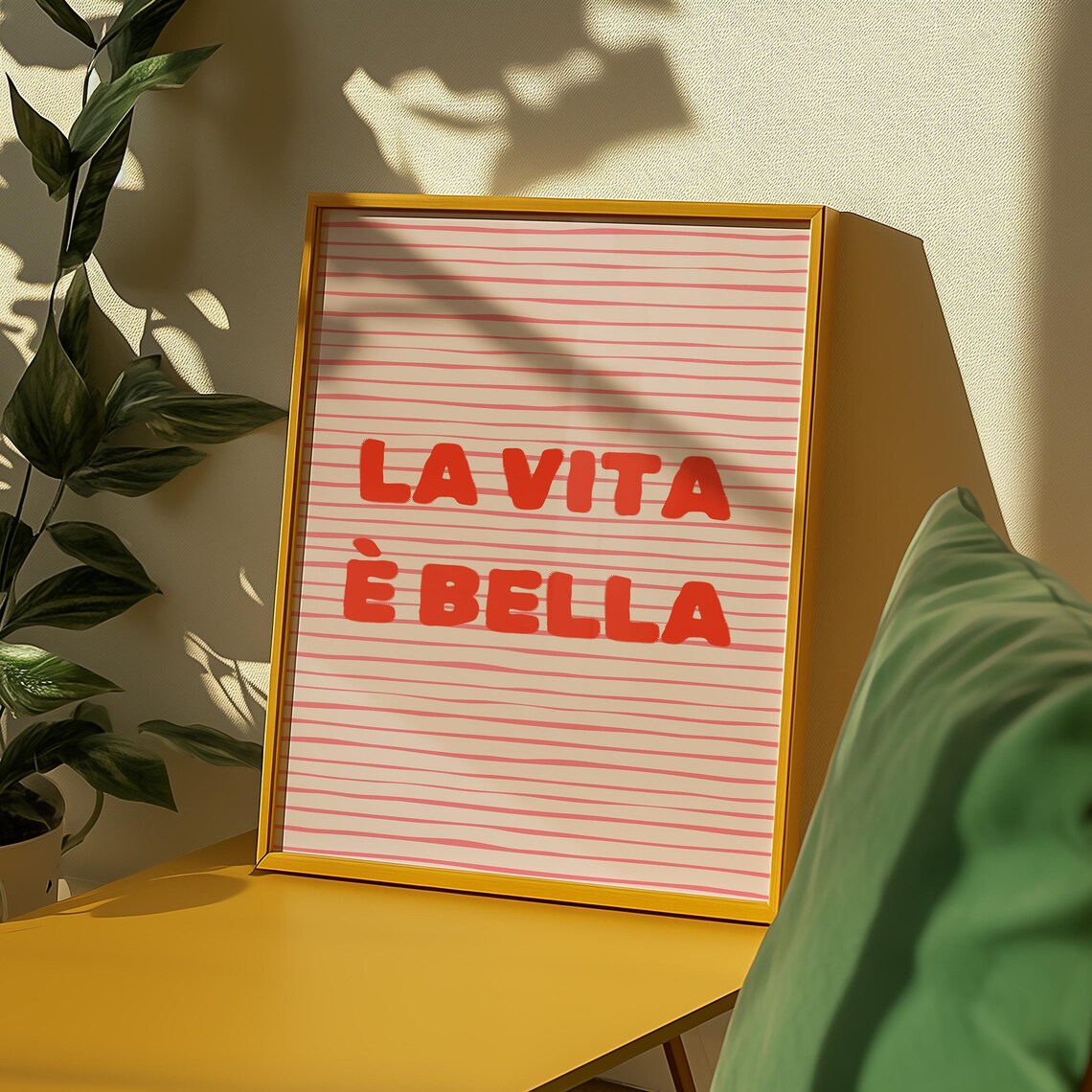 La Vita E Bella Cheerful Red Bubble Pink Striped Italian Poster - Image 2