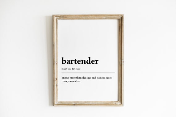 Bartender Definition Bartender Funny Gift Bartender Wall Art Bartender Gifts Bartender Thank You Gift