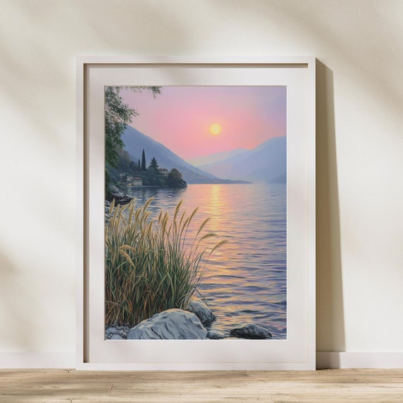 Lake Sunset Oil Painting Serene Landscape Peaceful Nature Wall Art For Home Or Office Decor Vibrant And Calm