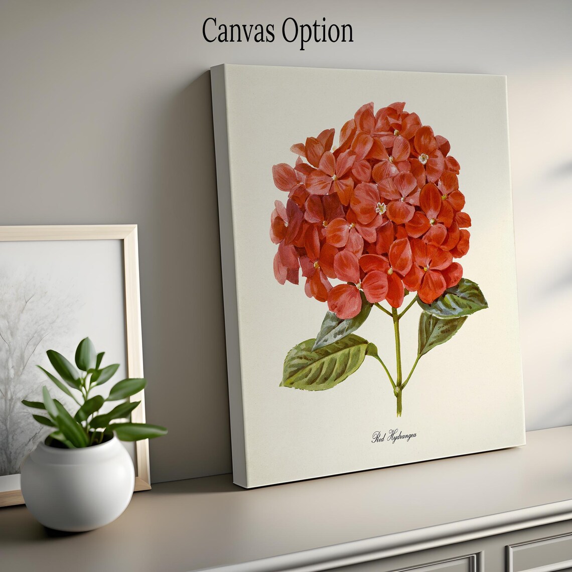 Red Hydrangea Botanical Art Print, Floral Decor - Image 2