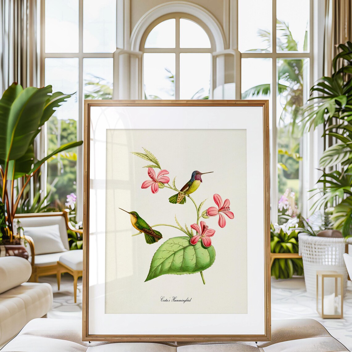 Hummingbird Flower Art Print, Floral Garden Wall Art - Image 3